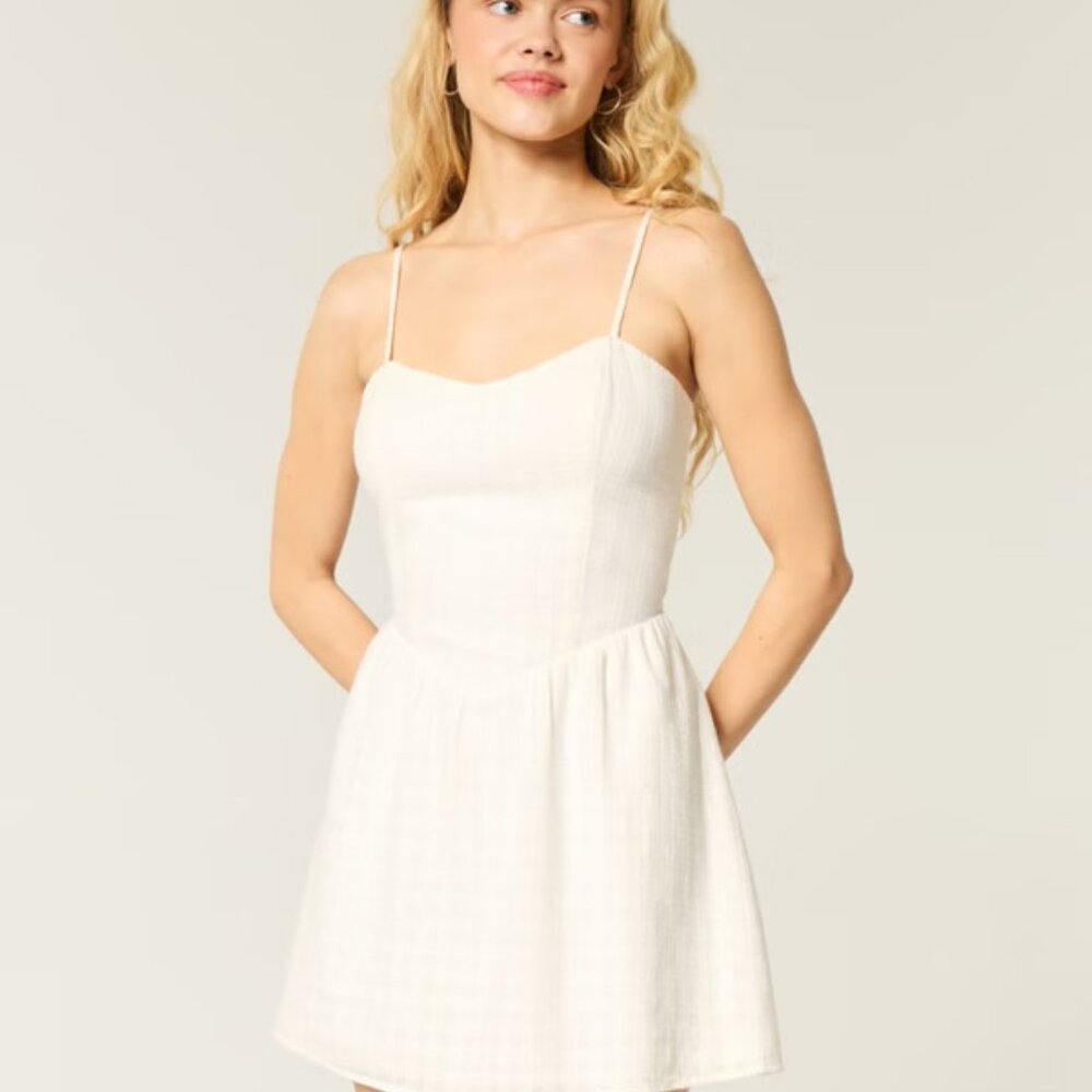 🤍 NWT XL Open Back Crosshatch White Skort Dress Floral Girl Baby Shower Party